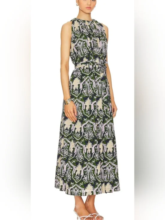 Cleobella Floral Abstract Print Sleeveless Green Patterned Belt Maxi Dress S NWT - Picture 4 of 10